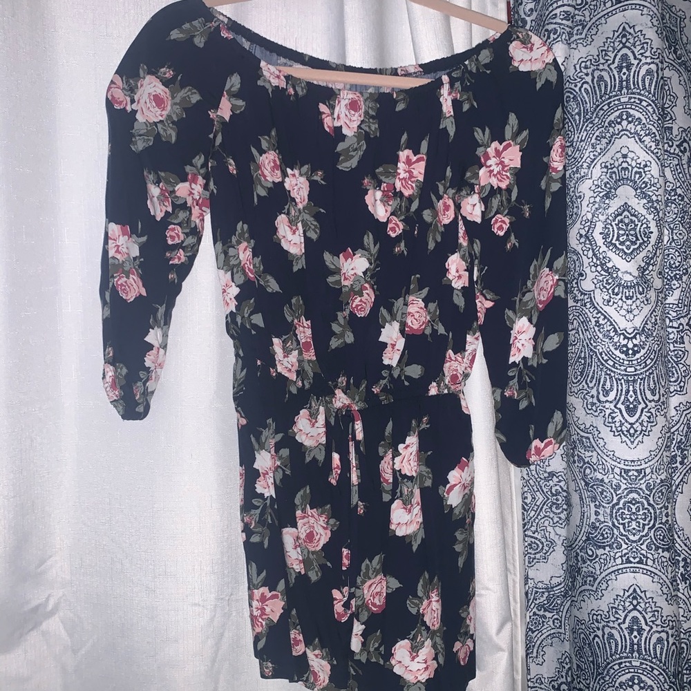 A&F off the shoulders blue floral romper